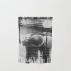 Friends in the Rain with Umbrellas black and white photography Wall Hanging Gallery Image 1