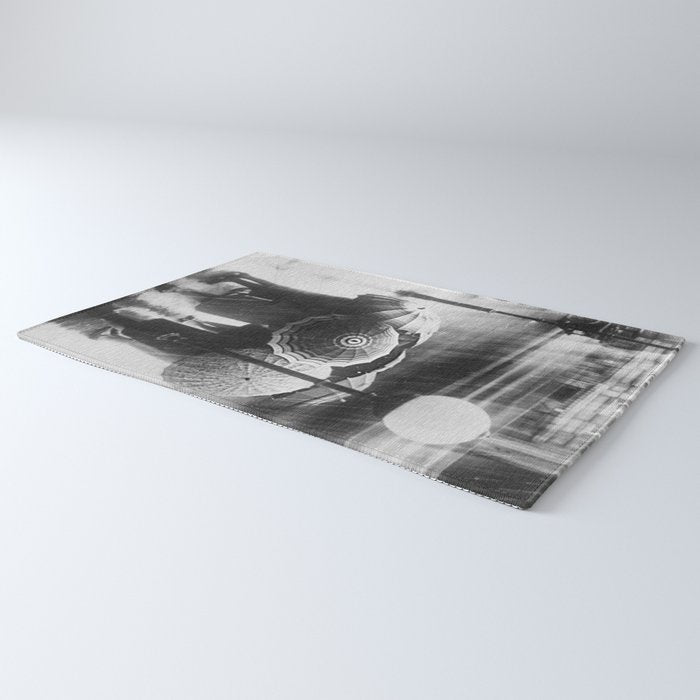 Friends in the Rain with Umbrellas black and white photography Rug Gallery Image 3