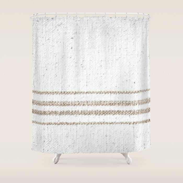 Vintage Farmhouse Grain Sack - Sandstone Stripes Shower Curtain Gallery Image 1