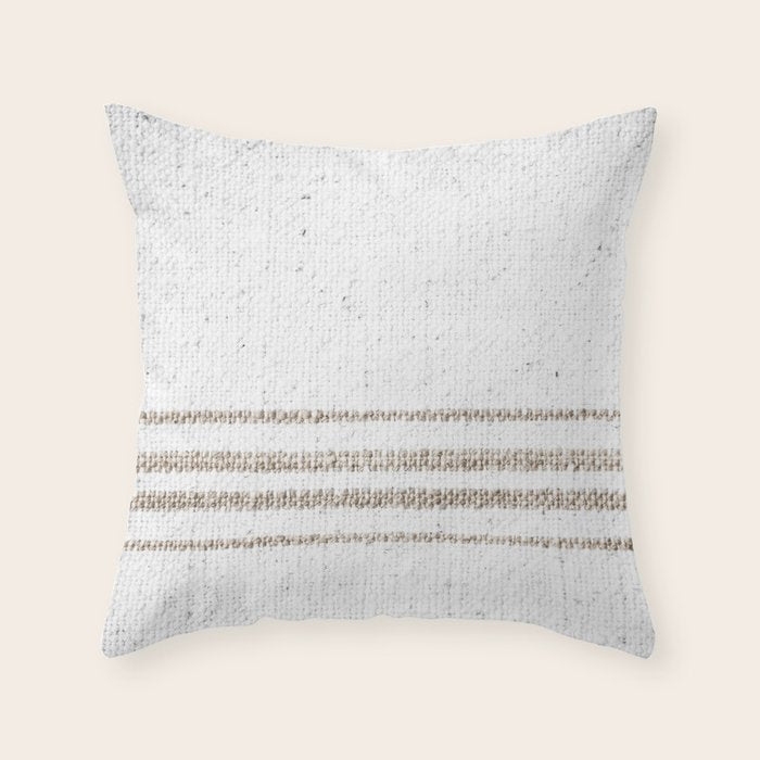 Vintage Farmhouse Grain Sack - Sandstone Stripes Throw Pillow Gallery Image 1