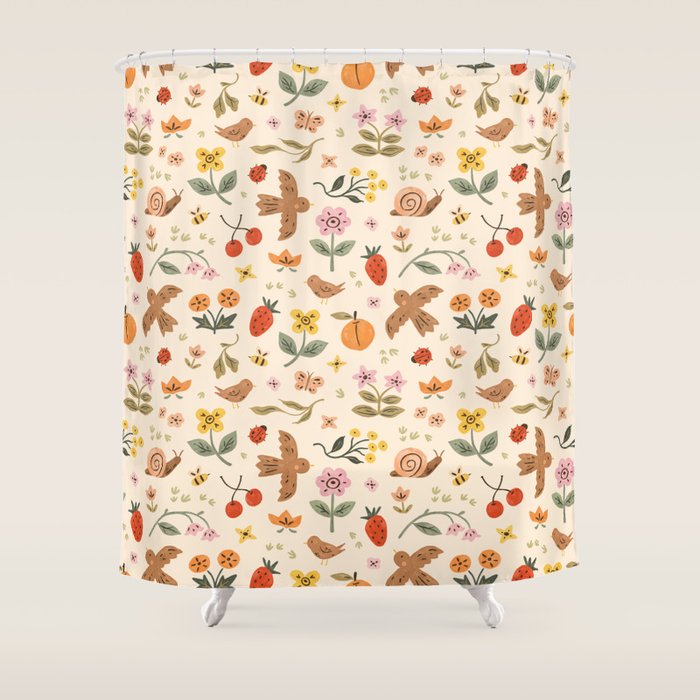 In Bloom - Gouache Nature Print Shower Curtain Gallery Image 1