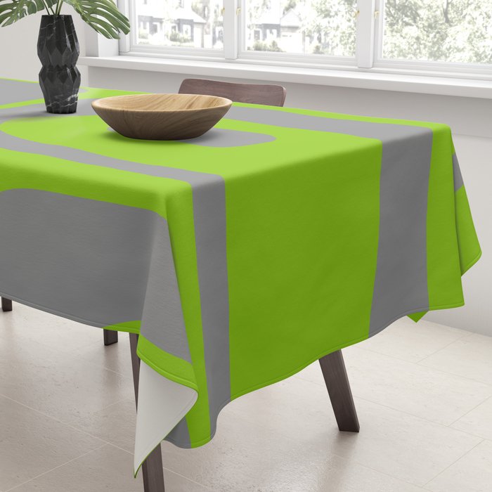 Mid Century Modern Piquet Abstract Pattern in Gray and Lime Green Tablecloth Gallery Image 3
