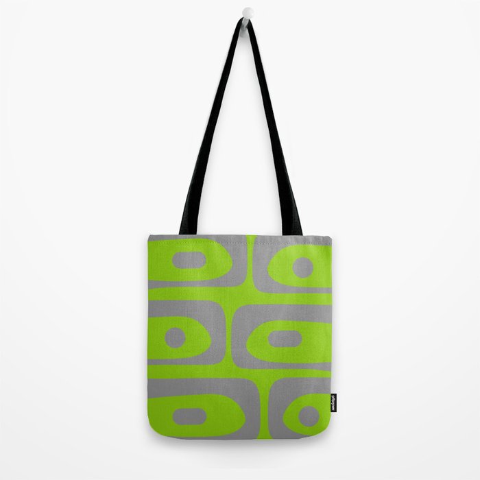 Mid Century Modern Piquet Abstract Pattern in Gray and Lime Green Tote Bag Gallery Image 2