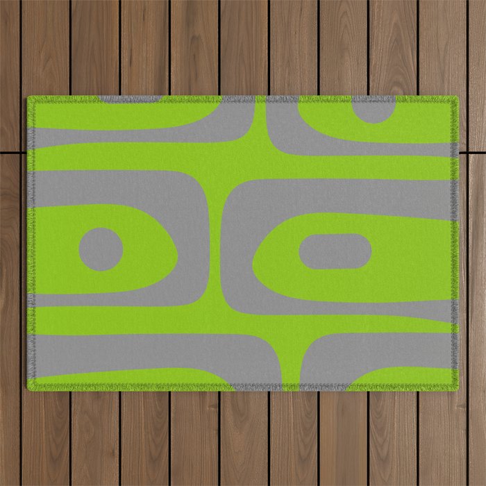 Mid Century Modern Piquet Abstract Pattern in Gray and Lime Green Outdoor Rug Gallery Image 1