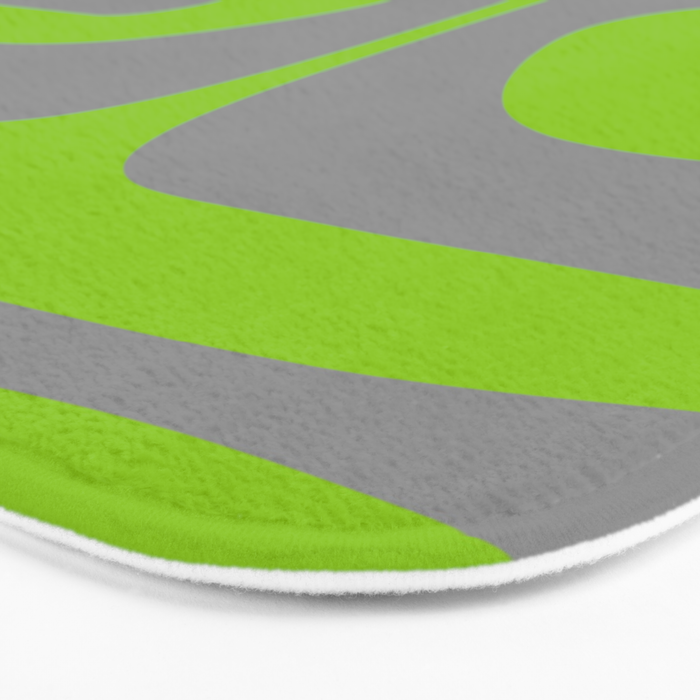 Mid Century Modern Piquet Abstract Pattern in Gray and Lime Green Bath Mat Gallery Image 3