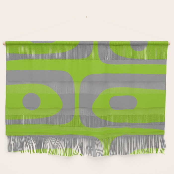 Mid Century Modern Piquet Abstract Pattern in Gray and Lime Green Wall Hanging Gallery Image 1