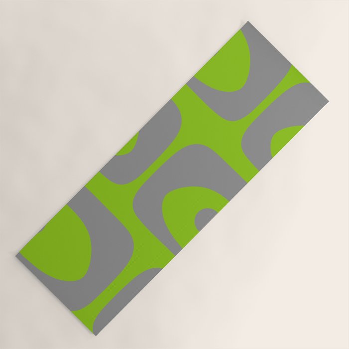 Mid Century Modern Piquet Abstract Pattern in Gray and Lime Green Yoga Mat Gallery Image 1