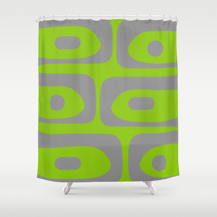 Mid Century Modern Piquet Abstract Pattern in Gray and Lime Green Shower Curtain Gallery Image 1