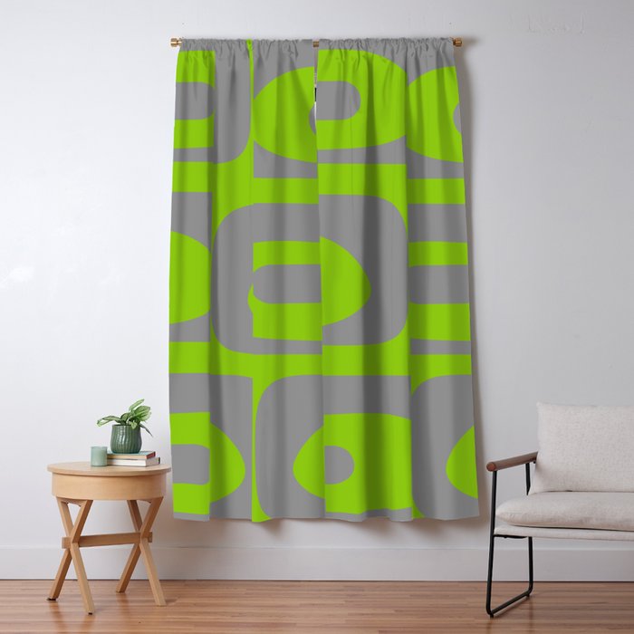 Mid Century Modern Piquet Abstract Pattern in Gray and Lime Green Window Curtain Gallery Image 5
