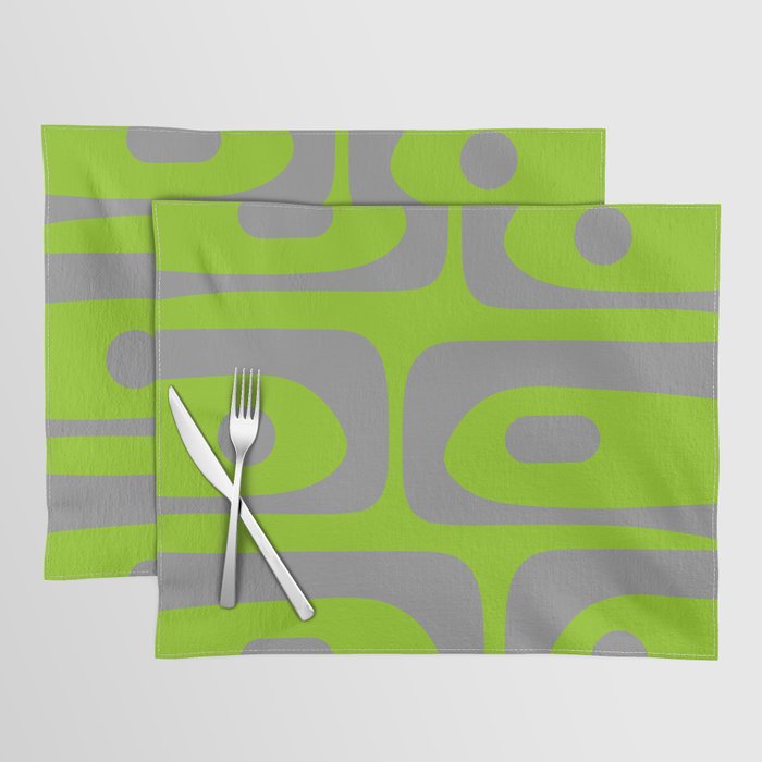 Mid Century Modern Piquet Abstract Pattern in Gray and Lime Green Placemat Gallery Image 1