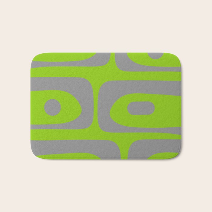 Mid Century Modern Piquet Abstract Pattern in Gray and Lime Green Bath Mat Gallery Image 1