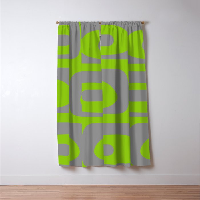 Mid Century Modern Piquet Abstract Pattern in Gray and Lime Green Window Curtain Gallery Image 3