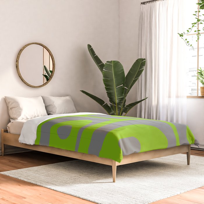 Mid Century Modern Piquet Abstract Pattern in Gray and Lime Green Comforter Gallery Image 2