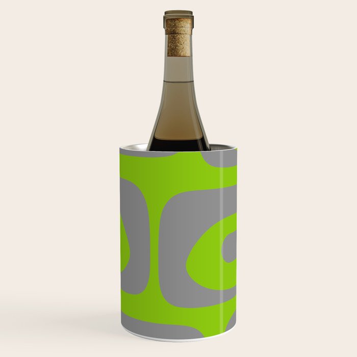 Mid Century Modern Piquet Abstract Pattern in Gray and Lime Green Wine Chiller Gallery Image 1