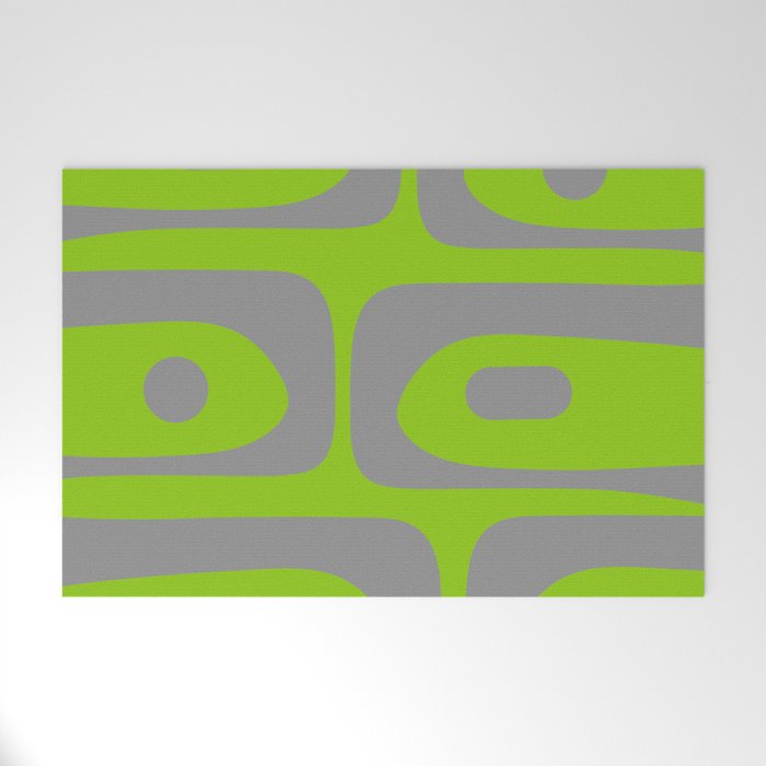 Mid Century Modern Piquet Abstract Pattern in Gray and Lime Green Welcome Mat Gallery Image 1