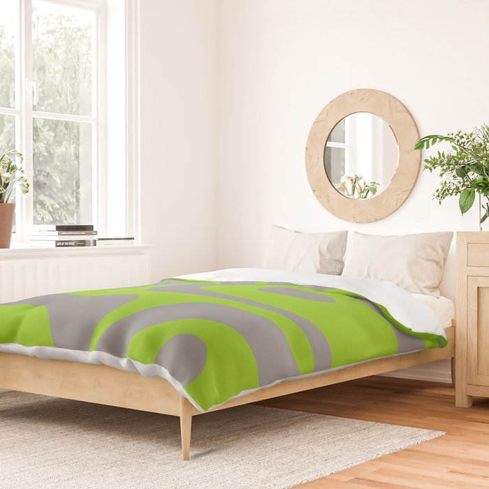Mid Century Modern Piquet Abstract Pattern in Gray and Lime Green Duvet Cover Gallery Image 2
