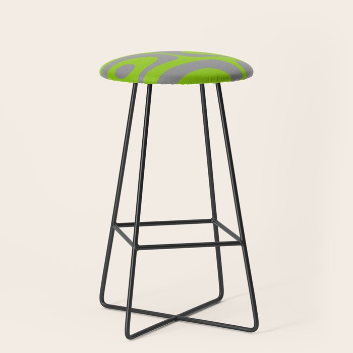 Mid Century Modern Piquet Abstract Pattern in Gray and Lime Green Stool Gallery Image 1
