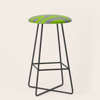 Mid Century Modern Piquet Abstract Pattern in Gray and Lime Green Stool Gallery Image 1