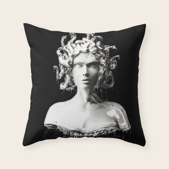 Silver Medusa Throw Pillow