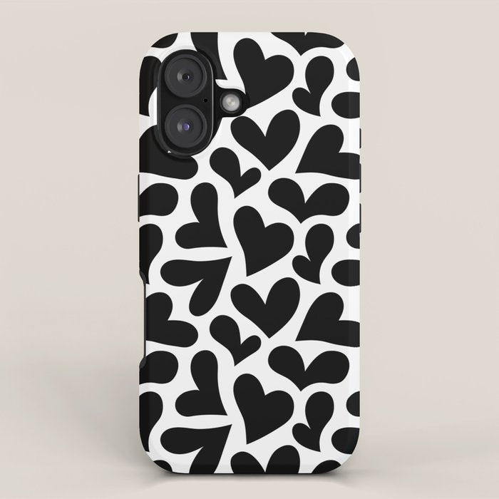 Black and white love heart shape pattern iPhone Case Gallery Image 1
