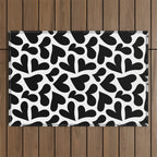 Black and white love heart shape pattern Outdoor Rug Gallery Image 1