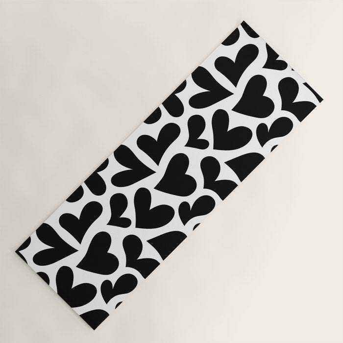 Black and white love heart shape pattern Yoga Mat Gallery Image 1
