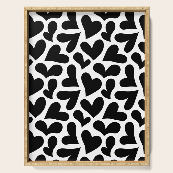 Black and white love heart shape pattern Serving Tray Gallery Image 1