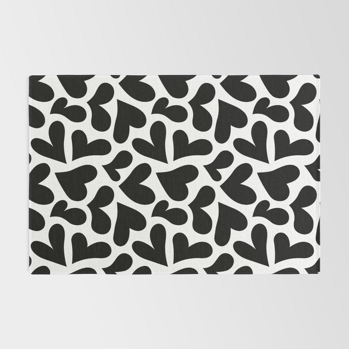 Black and white love heart shape pattern Rug Gallery Image 2