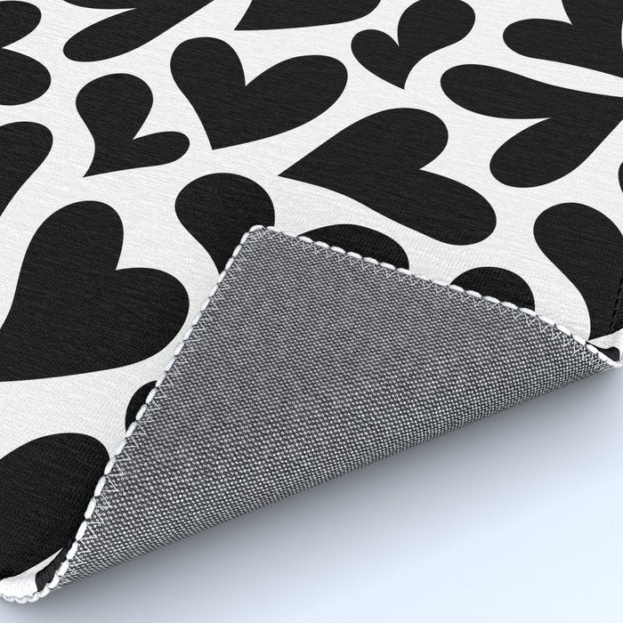 Black and white love heart shape pattern Rug Gallery Image 4