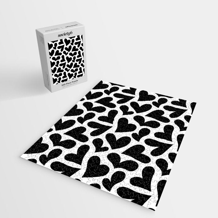 Black and white love heart shape pattern Jigsaw Puzzle Gallery Image 2