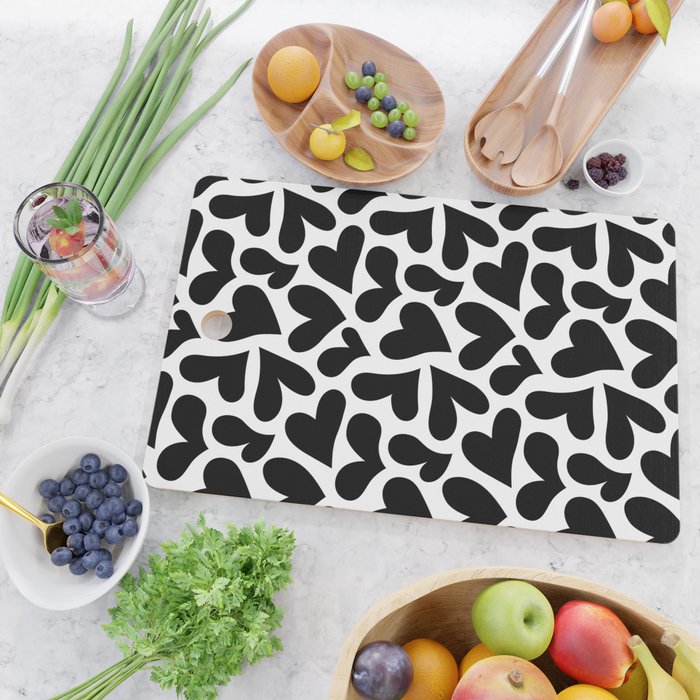 Black and white love heart shape pattern Cutting Board Gallery Image 2
