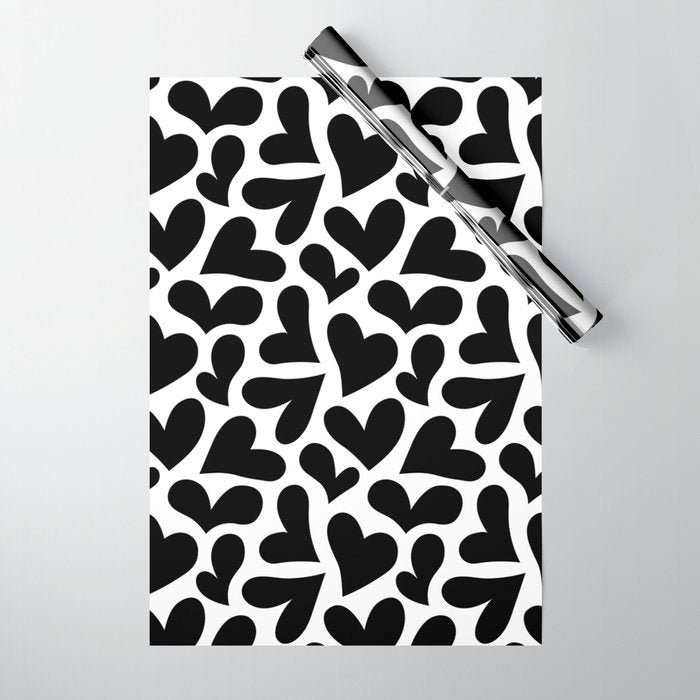 Black and white love heart shape pattern Wrapping Paper Gallery Image 1