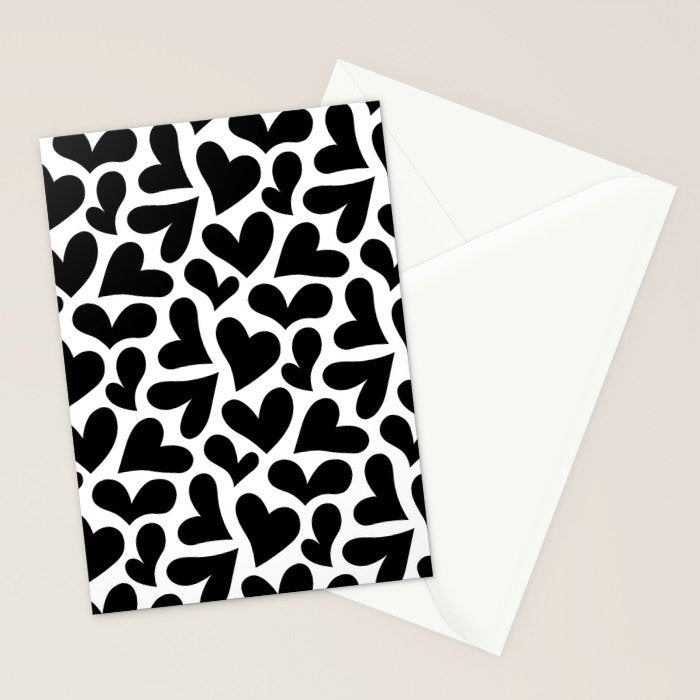 Black and white love heart shape pattern Stationery Card Gallery Image 2