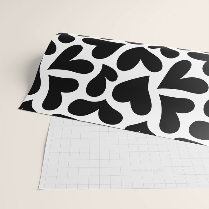 Black and white love heart shape pattern Wrapping Paper Gallery Image 2