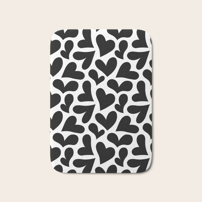 Black and white love heart shape pattern Bath Mat Gallery Image 1