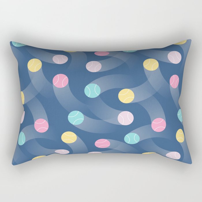 Colorful pastel tennis balls over blue background pattern Rectangular Pillow Gallery Image 1