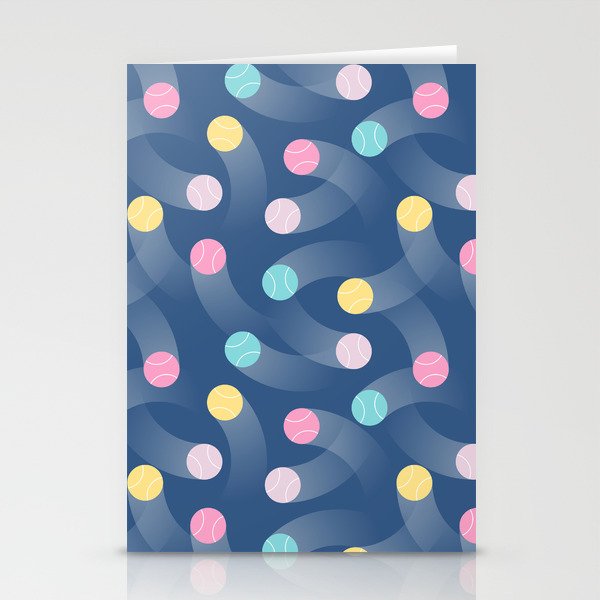 Colorful pastel tennis balls over blue background pattern Stationery Card Gallery Image 2