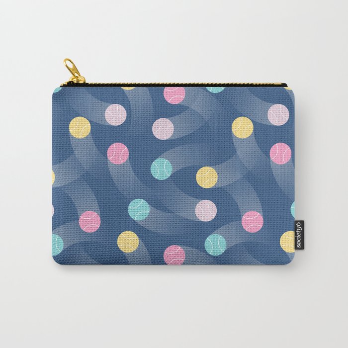 Colorful pastel tennis balls over blue background pattern Carry All Pouch Gallery Image 1
