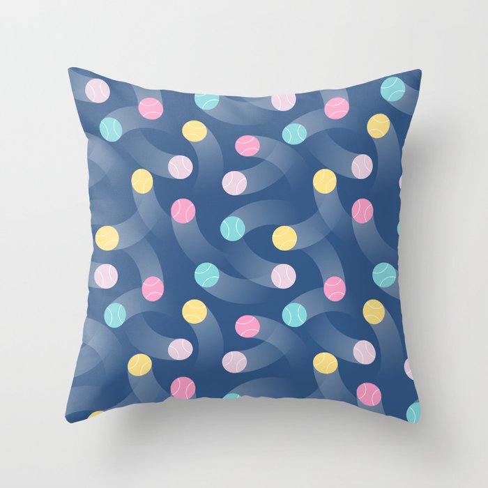 Colorful pastel tennis balls over blue background pattern Throw Pillow Gallery Image 6