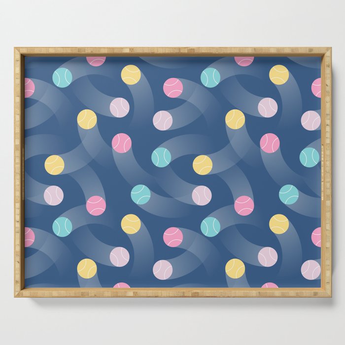 Colorful pastel tennis balls over blue background pattern Serving Tray Gallery Image 1