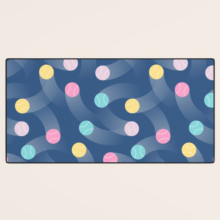 Colorful pastel tennis balls over blue background pattern Desk Mat Gallery Image 3