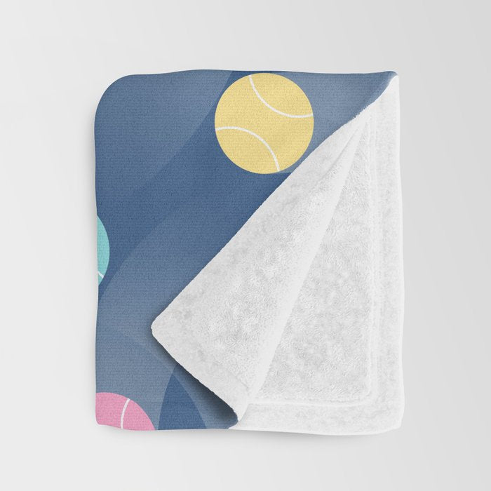 Colorful pastel tennis balls over blue background pattern Throw Blanket Gallery Image 3