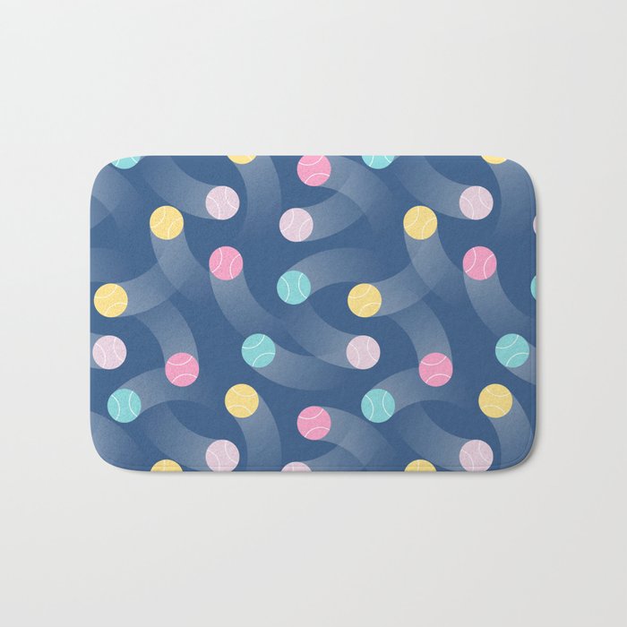 Colorful pastel tennis balls over blue background pattern Bath Mat Gallery Image 1