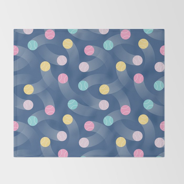 Colorful pastel tennis balls over blue background pattern Throw Blanket Gallery Image 2