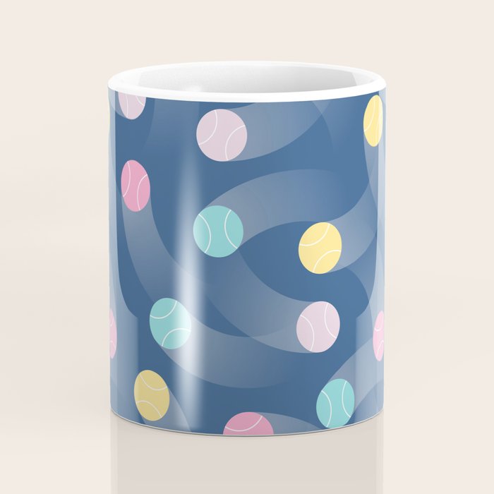 Colorful pastel tennis balls over blue background pattern Coffee Mug Gallery Image 4