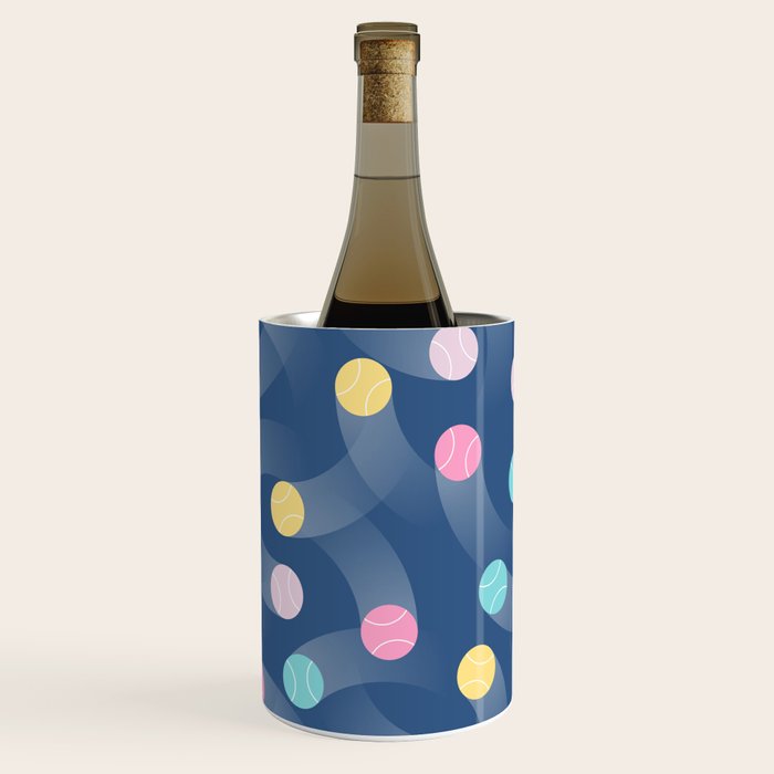 Colorful pastel tennis balls over blue background pattern Wine Chiller Gallery Image 3