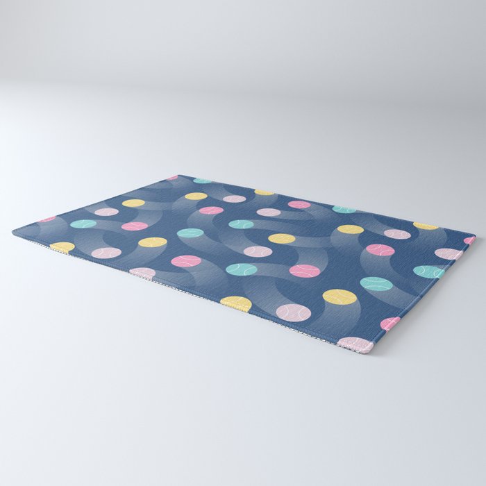 Colorful pastel tennis balls over blue background pattern Rug Gallery Image 3