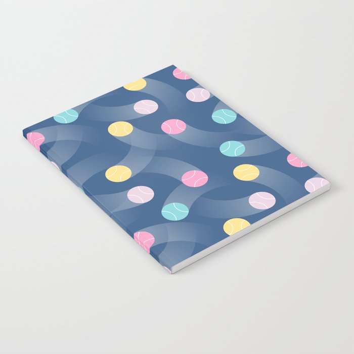 Colorful pastel tennis balls over blue background pattern Notebook Gallery Image 2