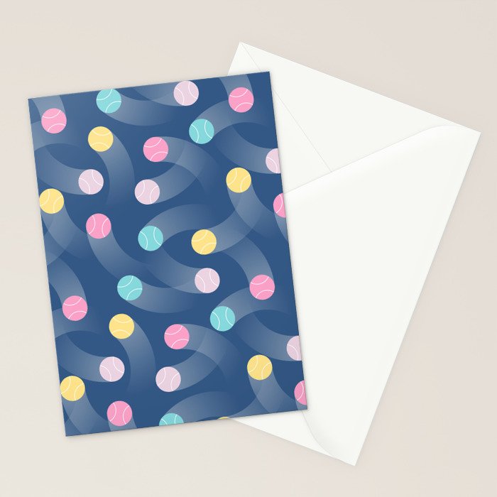 Colorful pastel tennis balls over blue background pattern Stationery Card Gallery Image 2