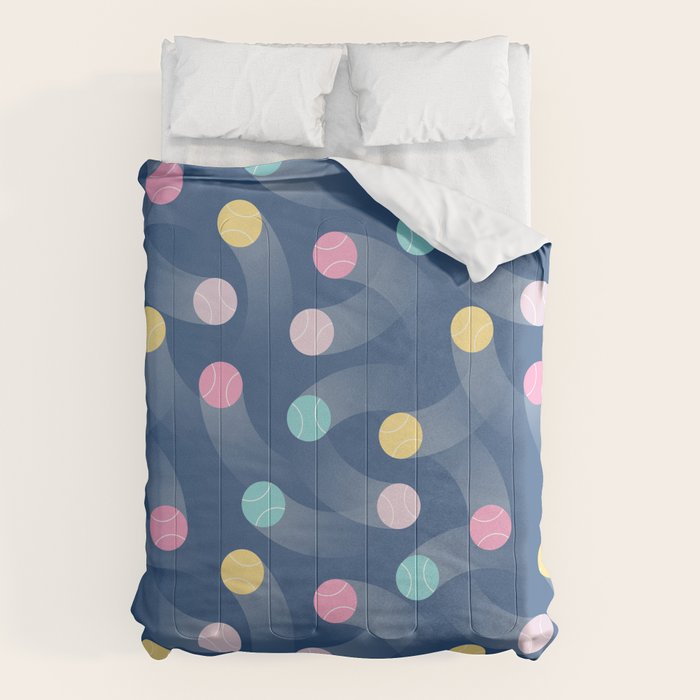 Colorful pastel tennis balls over blue background pattern Comforter Gallery Image 6